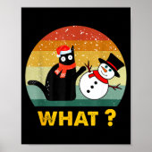 Funny Black Cat Pushing Snowman Xmas Winter Costum Poster (Vorne)