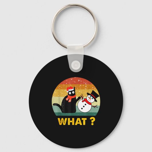 Funny Black Cat Pushing Snowman Xmas Winter Costum Schlüsselanhänger (Vorderseite)