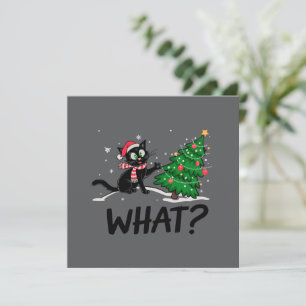 Funny Black Cat Pushing Weihnachtsbaum Katze Was? Feiertagskarte