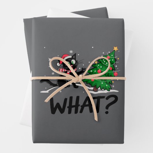 Funny Black Cat Pushing Weihnachtsbaum Katze Was? Geschenkpapier Set (Beispiel)