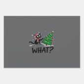 Funny Black Cat Pushing Weihnachtsbaum Katze Was? Geschenkpapier Set (Vorderseite)