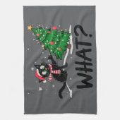 Funny Black Cat Pushing Weihnachtsbaum Katze Was? Geschirrtuch (Vertikal)