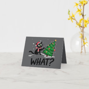 Funny Black Cat Pushing Weihnachtsbaum Katze Was? Karte
