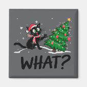 Funny Black Cat Pushing Weihnachtsbaum Katze Was? Magnet (Vorne)