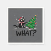 Funny Black Cat Pushing Weihnachtsbaum Katze Was? Serviette (Vorderseite)
