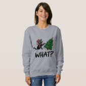 Funny Black Cat Pushing Weihnachtsbaum Katze Was? Sweatshirt (Vorne ganz)
