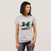 Funny Black Cat Pushing Weihnachtsbaum Katze Was? T-Shirt (Vorne ganz)