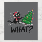 Funny Black Cat Pushing Weihnachtsbaum Katze Was? Weinetikett (Einzelnes Label)
