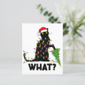 Funny Black Cat Pushing Weihnachtsbaum über Cat Ch (Stehend Vorderseite)