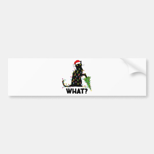 Funny Black Cat Pushing Weihnachtsbaum über Cat Ch Autoaufkleber (Vorne)