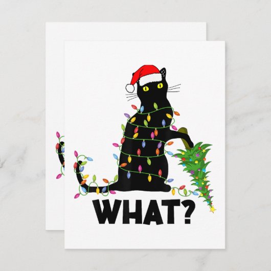 Funny Black Cat Pushing Weihnachtsbaum über Cat Ch Begleitkarte (Vorne/Hinten)