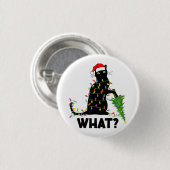 Funny Black Cat Pushing Weihnachtsbaum über Cat Ch Button (Vorne & Hinten)