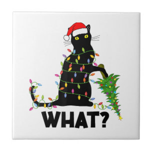 Funny Black Cat Pushing Weihnachtsbaum über Cat Ch Fliese