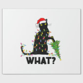 Funny Black Cat Pushing Weihnachtsbaum über Cat Ch Geschenkpapier (Flach)