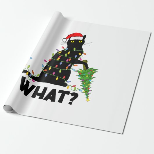 Funny Black Cat Pushing Weihnachtsbaum über Cat Ch Geschenkpapier (Ungerollt)