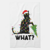 Funny Black Cat Pushing Weihnachtsbaum über Cat Ch Geschirrtuch (Vertikal)