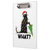 Funny Black Cat Pushing Weihnachtsbaum über Cat Ch Klemmbrett (Links)