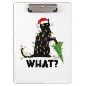 Funny Black Cat Pushing Weihnachtsbaum über Cat Ch Klemmbrett (Vorderseite)