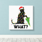 Funny Black Cat Pushing Weihnachtsbaum über Cat Ch Leinwanddruck (Insitu (Holzboden))