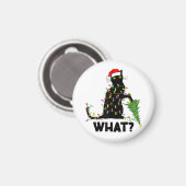 Funny Black Cat Pushing Weihnachtsbaum über Cat Ch Magnet (Vorderseite/Rückseite)