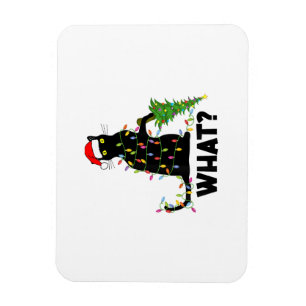 Funny Black Cat Pushing Weihnachtsbaum über Cat Ch Magnet