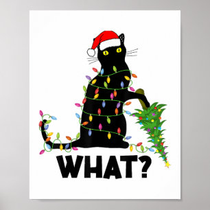 Funny Black Cat Pushing Weihnachtsbaum über Cat Ch Poster