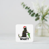 Funny Black Cat Pushing Weihnachtsbaum über Cat Ch Quadratische Visitenkarte (Stehend Vorderseite)