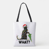 Funny Black Cat Pushing Weihnachtsbaum über Cat Ch Tasche (Rückseite)