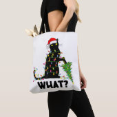 Funny Black Cat Pushing Weihnachtsbaum über Cat Ch Tasche (Von Nahem)
