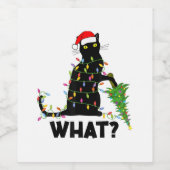 Funny Black Cat Pushing Weihnachtsbaum über Cat Ch Weinetikett (Einzelnes Label)