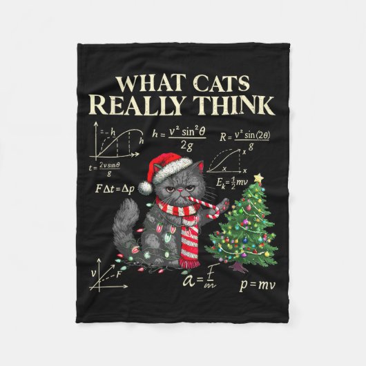 Funny Black Cat Pushing Xmas Tree Over Cats Physic Fleecedecke (Vorderseite)
