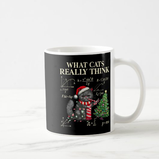 Funny Black Cat Pushing Xmas Tree Over Cats Physic Kaffeetasse (Rechts)