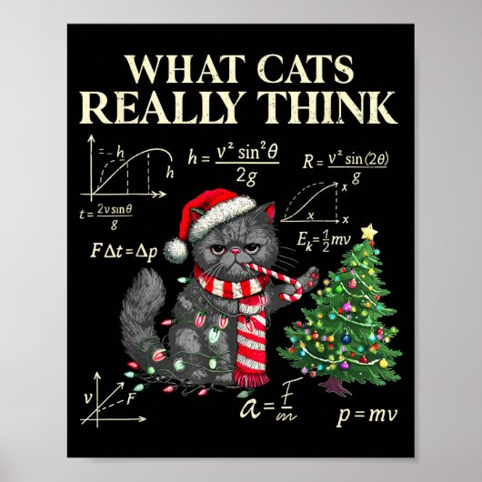Funny Black Cat Pushing Xmas Tree Over Cats Physic Poster (Vorne)