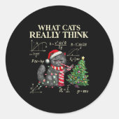 Funny Black Cat Pushing Xmas Tree Over Cats Physic Runder Aufkleber (Vorderseite)