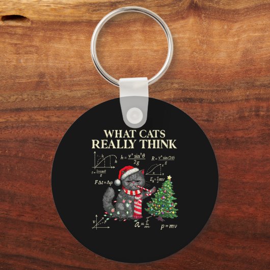 Funny Black Cat Pushing Xmas Tree Over Cats Physic Schlüsselanhänger (Vorderseite)