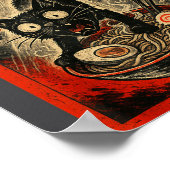 Funny Black Cat Ramen Alien Ufo Abduction Japanese Poster (Ecke)