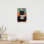 Funny Black cat Reading Newspaper  Poster (Küche)