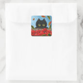 Funny Black Cat Red Apples Creationarts Quadratischer Aufkleber (Tasche)