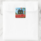 Funny Black Cat Red Apples Creationarts Square Quadratischer Aufkleber (Tasche)
