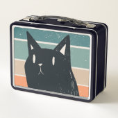 Funny Black Cat Retro Style Design Metall Brotdose (Rückseite)