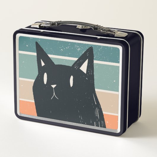 Funny Black Cat Retro Style Design Metall Brotdose (Rückseite)