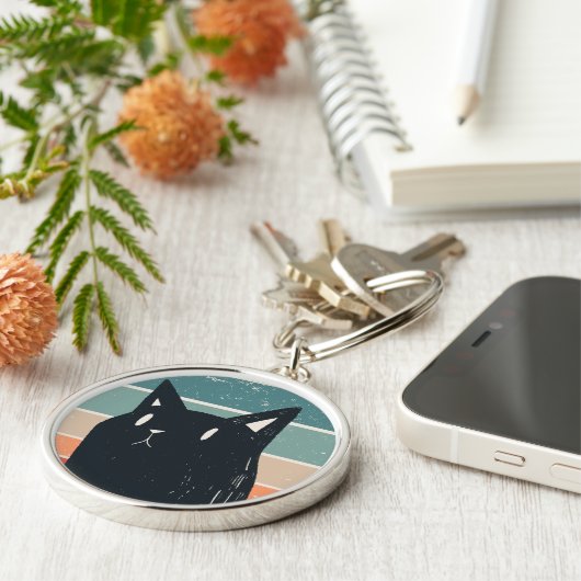 Funny Black Cat Retro Style Design Schlüsselanhänger (Seite)