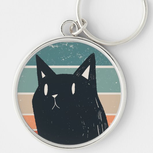 Funny Black Cat Retro Style Design Schlüsselanhänger (Vorne)