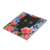 Funny Black Cat Rote Rosen Blume Fliese (Seite)
