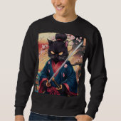 Funny Black Cat Samurai  Sweatshirt (Vorderseite)