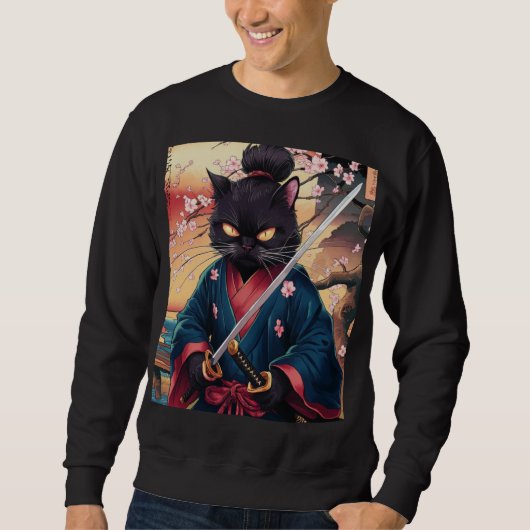 Funny Black Cat Samurai  Sweatshirt (Vorderseite)