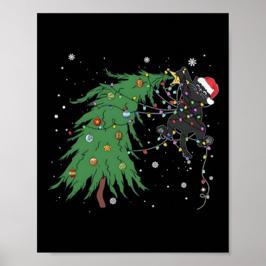 Funny Black Cat Santa hat sich im Weihnachtsbaum v Poster (Vorne)