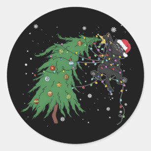 Funny Black Cat Santa hat sich im Weihnachtsbaum v Runder Aufkleber