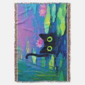 Funny Black Cat Schwimmen im Teich | Quirky Art Decke (Vorderseite Vertikal)