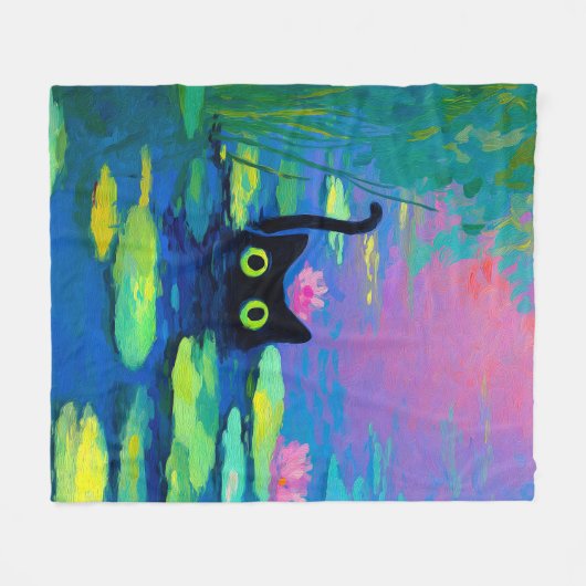 Funny Black Cat Schwimmen im Teich | Quirky Art Fleecedecke (Vorderseite (Horizontal))